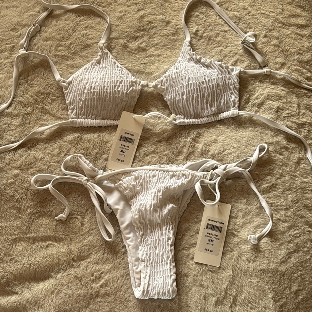 Bikinis White Textured bikini set